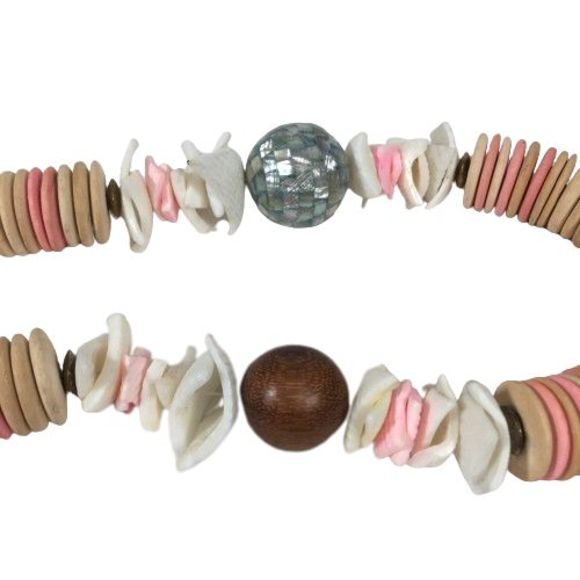 Coconut Shell Wood Bead Necklace 24" Handmade Lg Chunky Boho VTG Statement Pink - Picture 2 of 8
